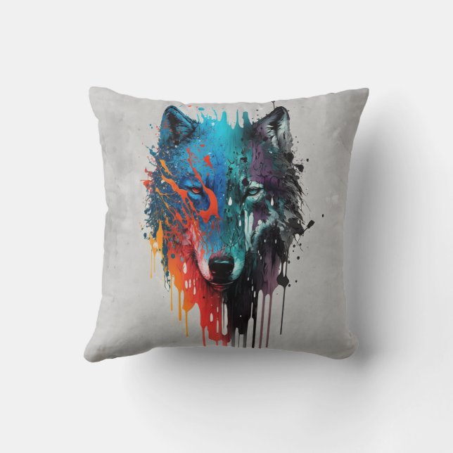 Graphic Art Wolf Wolves Animal Nature Wildlife  Throw Pillow (Back)