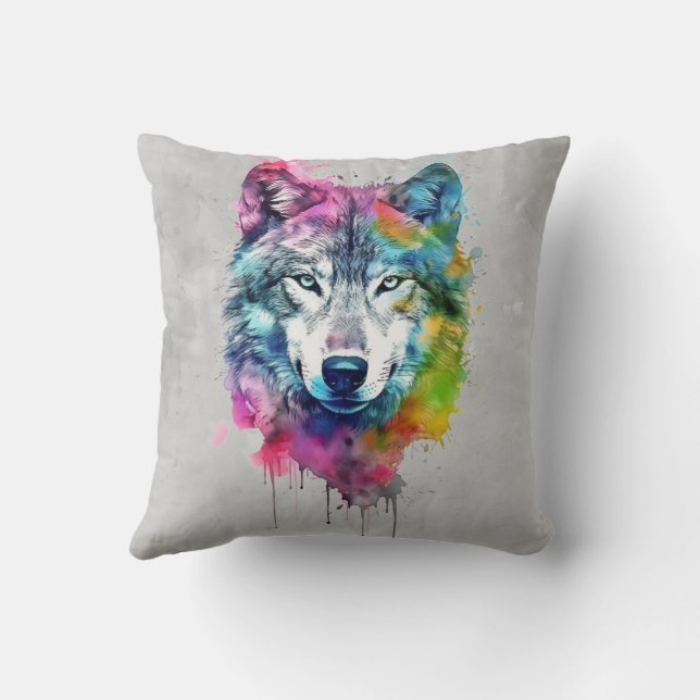 Graphic Art  Wolf Wolves Animal  Throw Pillow (Back)