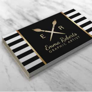 Graphic Artist Gold Paint Brushes Modern Stripes Business Card