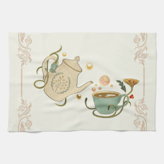 Graphic Artwork, Beige Tea Time Kitchen Towel
