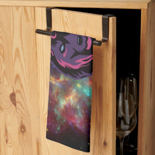 Graphic Artwork, Purple Cosmic Wolf Kitchen Towel