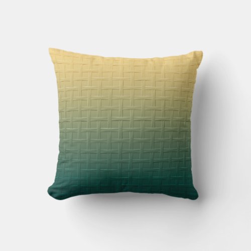 Graphic Basket Weave Pattern Gradient Teal Yellow Throw Pillow