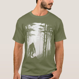 Graphic Bigfoot Sasquatch Silhouette Forest Mist T-Shirt