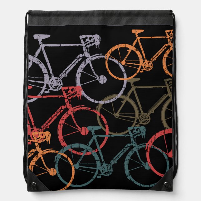 Graphic Bikes Bicycle Cycling Black Drawstring Bag (Front)