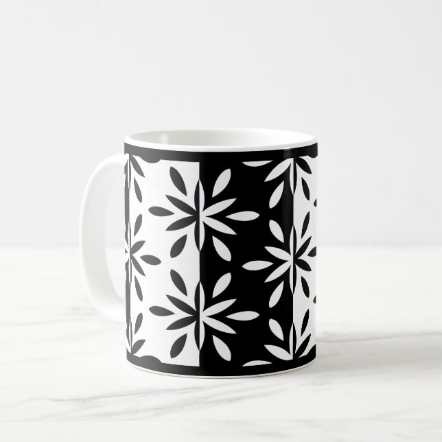 Graphic Black and White Geometric Flower Pattern C Coffee Mug (Front Left)