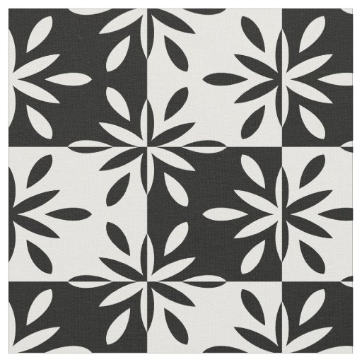 Graphic Black and White Geometric Flower Pattern Fabric