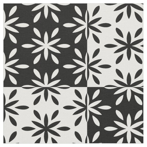 Graphic Black and White Geometric Flower Pattern Fabric