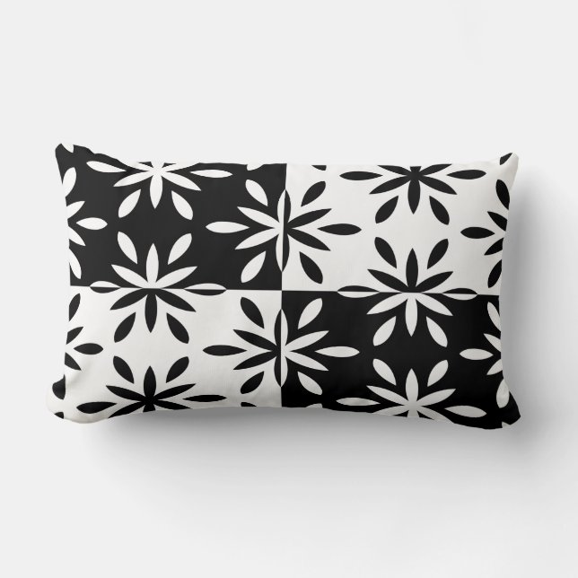 Graphic Black and White Geometric Flower Pattern Lumbar Pillow (Front)