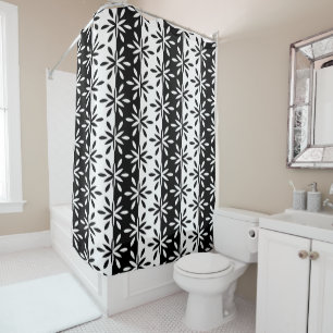 Graphic Black and White Geometric Flower Pattern Shower Curtain
