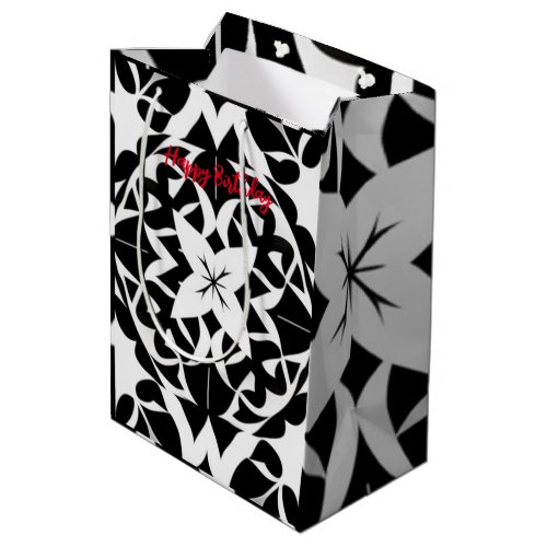 Graphic Black and White Ink Floral Medium Gift Bag