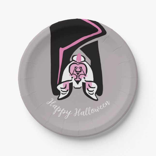 Graphic  Black BAT  -Happy Halloween - Party Paper Plates (Front)