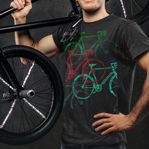 graphic black tee of color bicycles  biking