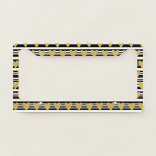Graphic Black White Heart Stripe Pattern License Plate Frame