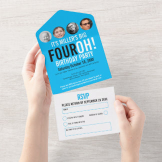 Graphic blue black 40th Birthday party photo All In One Invitation