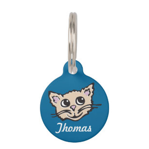 Graphic blue brown cat name & details pet tag