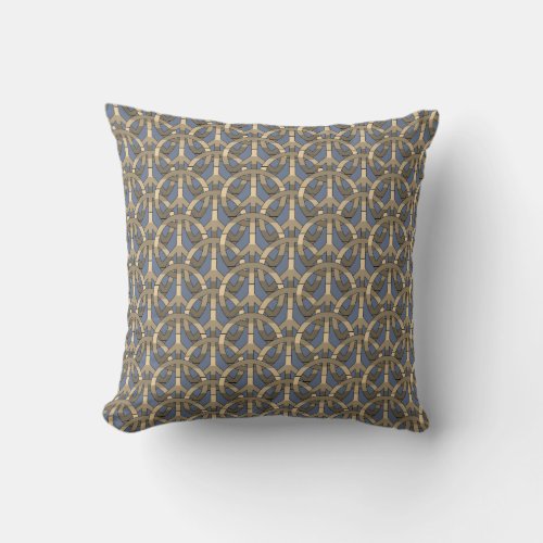 Graphic Blue Brown Sepia CND Peace Sign Pattern Throw Pillow