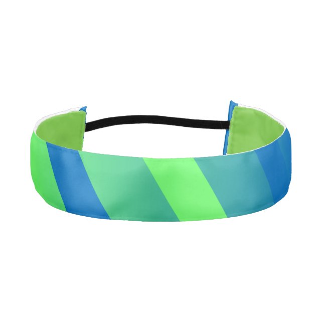 Graphic Blue & Green Striped Hairband Athletic Headband (Front)