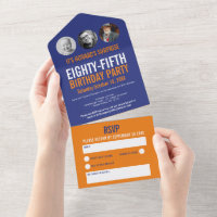 Graphic blue orange photo circles 85th Birthday