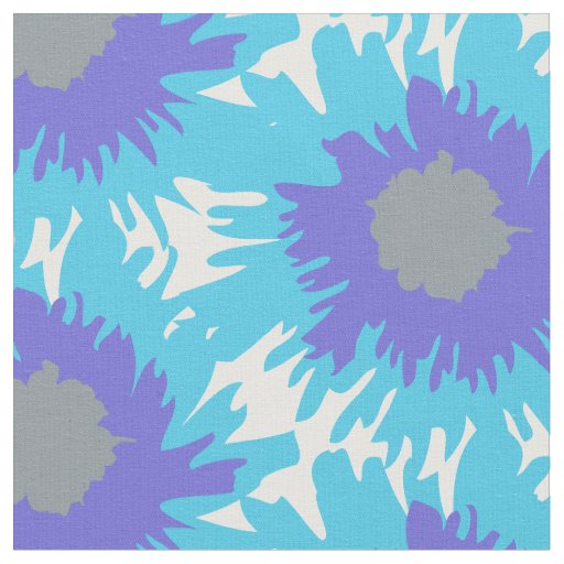 Graphic blue purple single poppy art pattern fabric