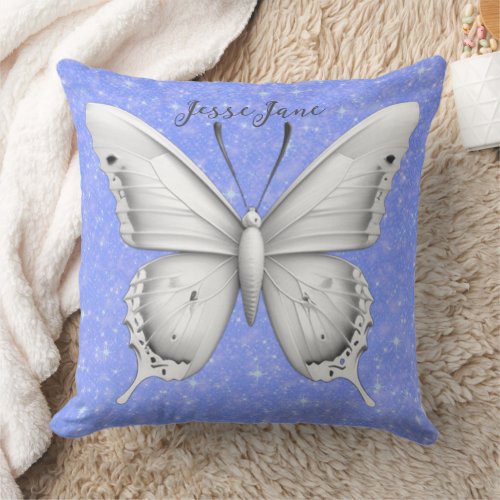 Graphic Blue Watercolor Butterfly Throw Pillow
