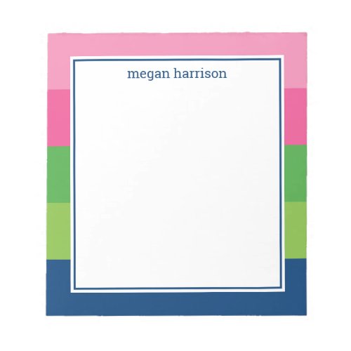 Graphic Bold Stripe in Pink Green and Navy Notepa Notepad