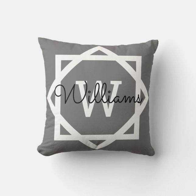 Graphic Border Monogram Family Name Throw Pillow (Front)