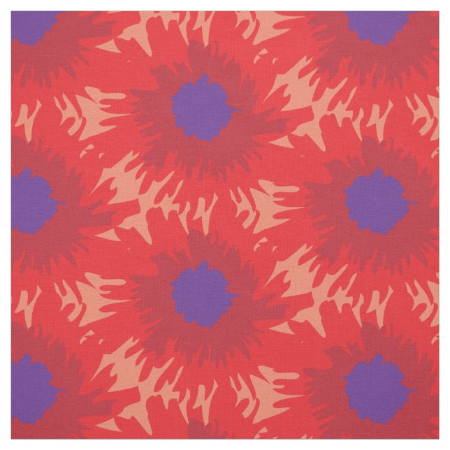 Graphic bright red purple single poppy art pattern fabric (Swatch)