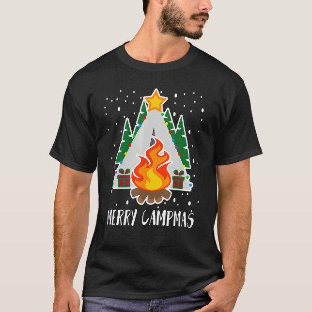Graphic Campfire Xmas Lights  Camping Christmas Tr T-Shirt (Front)