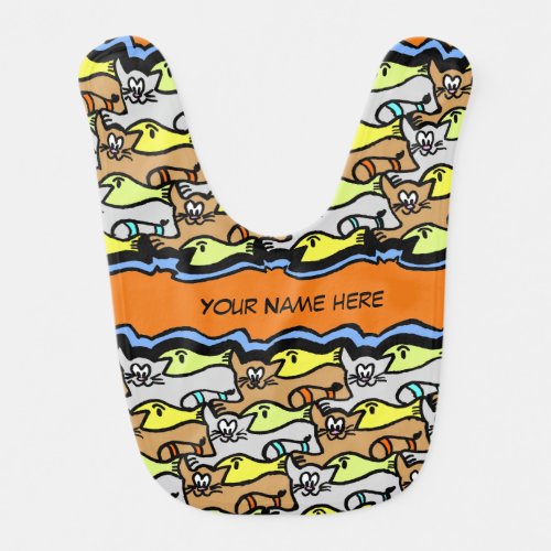 Graphic Cats and Fish Cartoon Cust Baby Bib