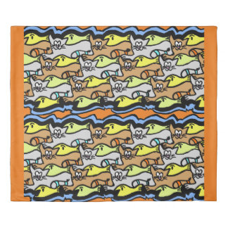 Graphic Cats and Fish Cartoon Duvet Cover
