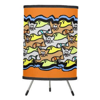 Graphic Cats and Fish Cartoon Lamp
