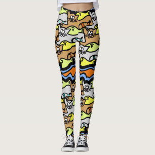 Graphic Cats and Fish Cartoon Legging