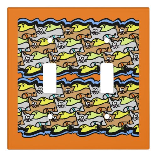 Graphic Cats and Fish Cartoon Light Switch Cover