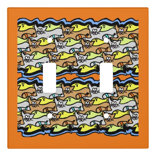 Graphic Cats and Fish Cartoon Light Switch Cover (Front)