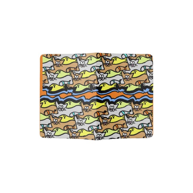 Graphic Cats and Fish Cartoon Passport Holder (Opened)