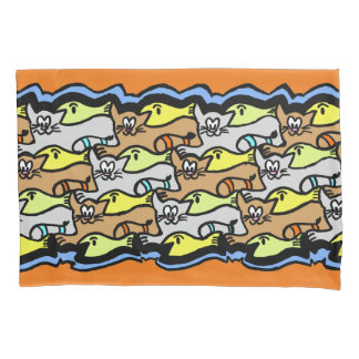 Graphic Cats and Fish Cartoon Pillow Case