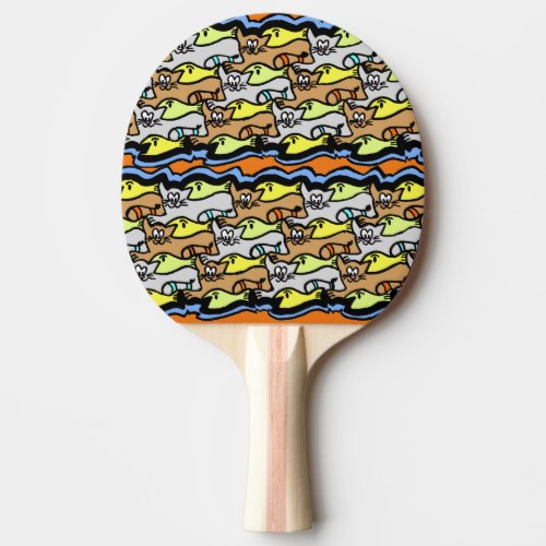 Graphic Cats and Fish Cartoon Ping Pong Paddle