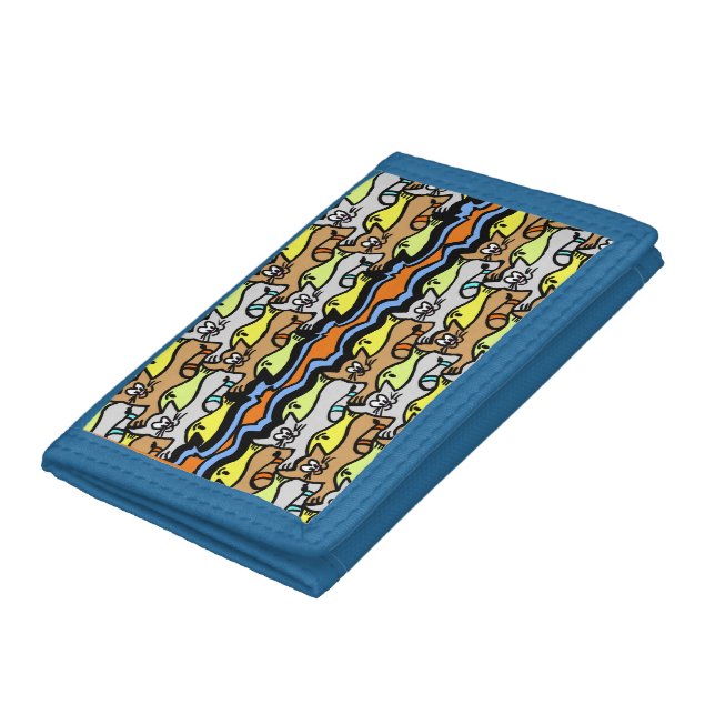 Graphic Cats and Fish Cartoon Trifold Wallet (Bottom)
