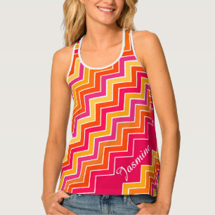 Graphic chervon lined striped red orange yellow tank top