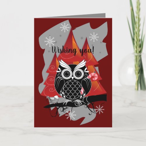 Graphic christmas owl with custom text holiday card