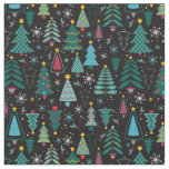 Graphic Christmas tree Print Black Background Fabric