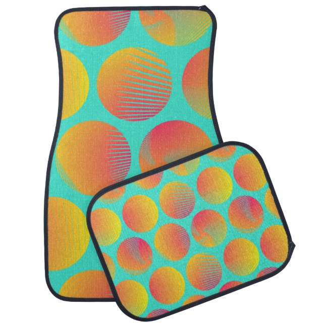 graphic circles seamless pattern in orange blue sh car floor mat (Set)