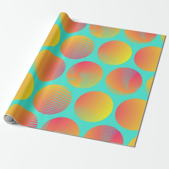graphic circles seamless pattern in orange blue sh wrapping paper (Unrolled)