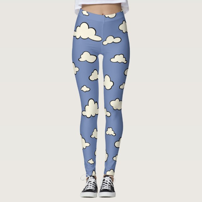 GRAPHIC CLOUD PATTERN BLUE SKY LEGGINGS (Front)