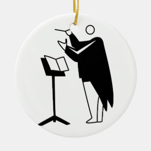 graphic conductor and stand black ceramic ornament