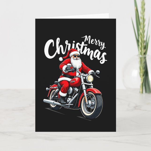 Graphic Cool Santa on Chopper Merry Christmas Card (Front)