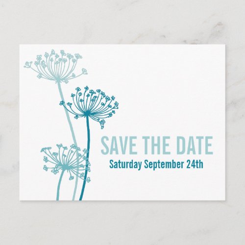 Graphic cows parsley flower teal save the date announcement postcard