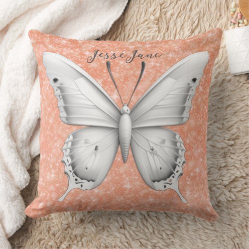 Graphic CreamsIcle Orange Watercolor Butterfly Throw Pillow