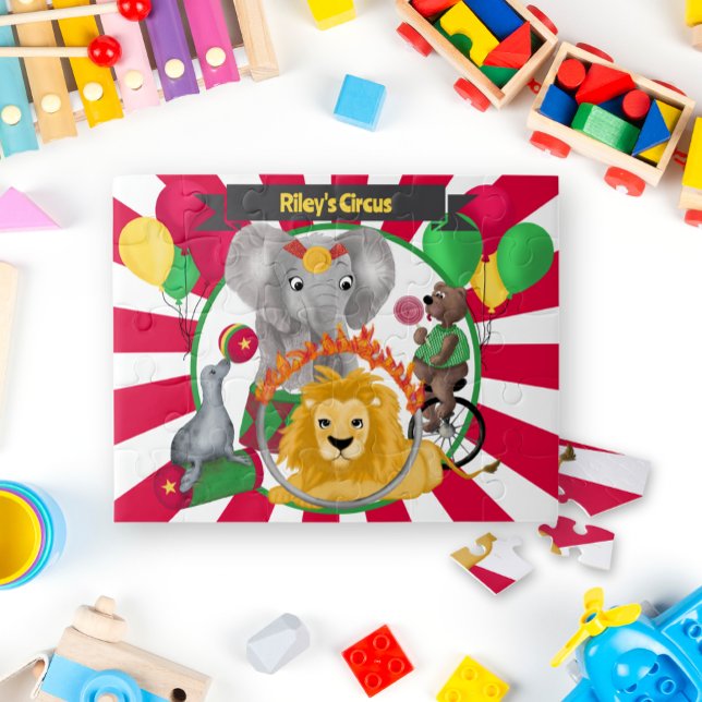 Graphic Cute Circus Animal Primary Colors Jigsaw Puzzle (Creator Uploaded)