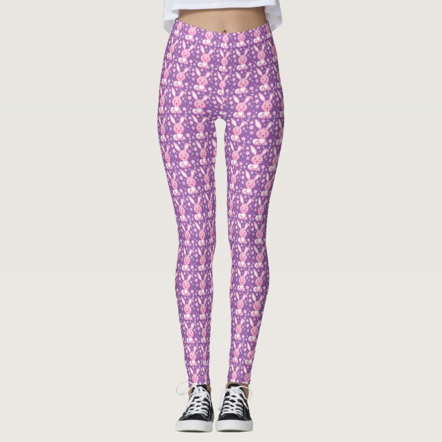 Graphic cute pink bunny rabbit leggings (Front)